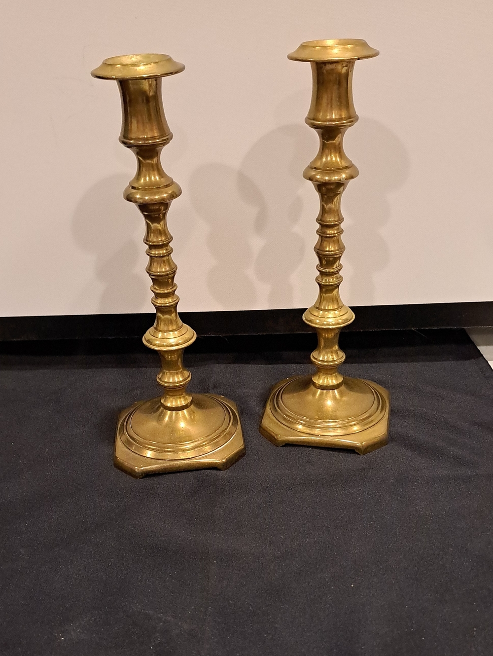 Pair Vtg 70's Solid Brass "Beehive" Candle Holders. CMalmy  9 1/2" VG Pre-owned